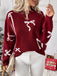 Wine Red 1950s Bowknot Pattern Sweater - vintage fashion, retro style, elegant red