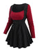 Wine Red 1950s Colorblock Knit Patchwork Dress - vintage dress, retro fashion, rockabilly