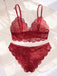 Wine Red 1950s Floral Lace Lingerie Set - vintage fashion, retro style, elegant red