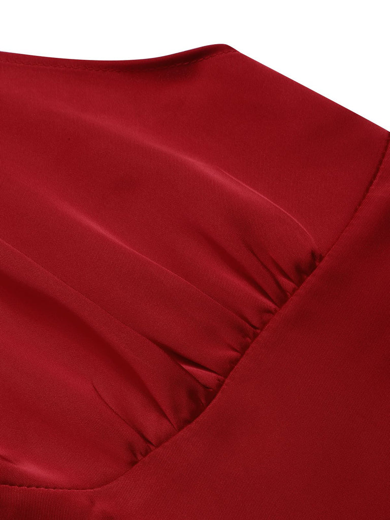 Wine Red 1950s Halter Haloween Roses Skeleton Mesh Dress: where 1950s romance meets her modern spirit