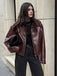 Wine Red 1950s Imitation Leather Zipper Coat - vintage fashion, retro style, elegant red