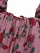 Wine Red 1950s Rose Puff Sleeves Top, vintage top, retro blouse - perfect for women who love vintage and retro fashion