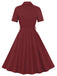Wine Red 1950s Solid Lapel Belted Dress: where 1950s romance meets her modern spirit