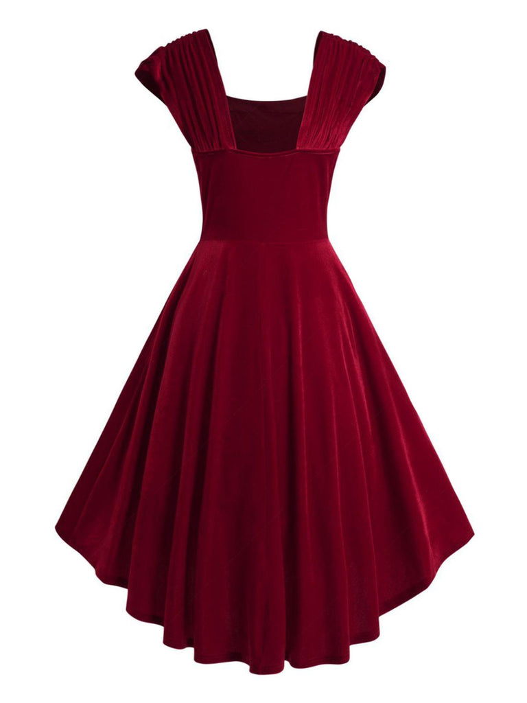 Wine Red 1950s Velvet Heart Button Solid Dress, vintage dress, retro fashion, rockabilly, pin-up fashion - perfect for women who love vintage and retro fashion