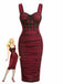 Wine Red 1960s Color Block Bodycon Ruched Mesh Dress - vintage dress, retro fashion, elegant style for vintage lovers