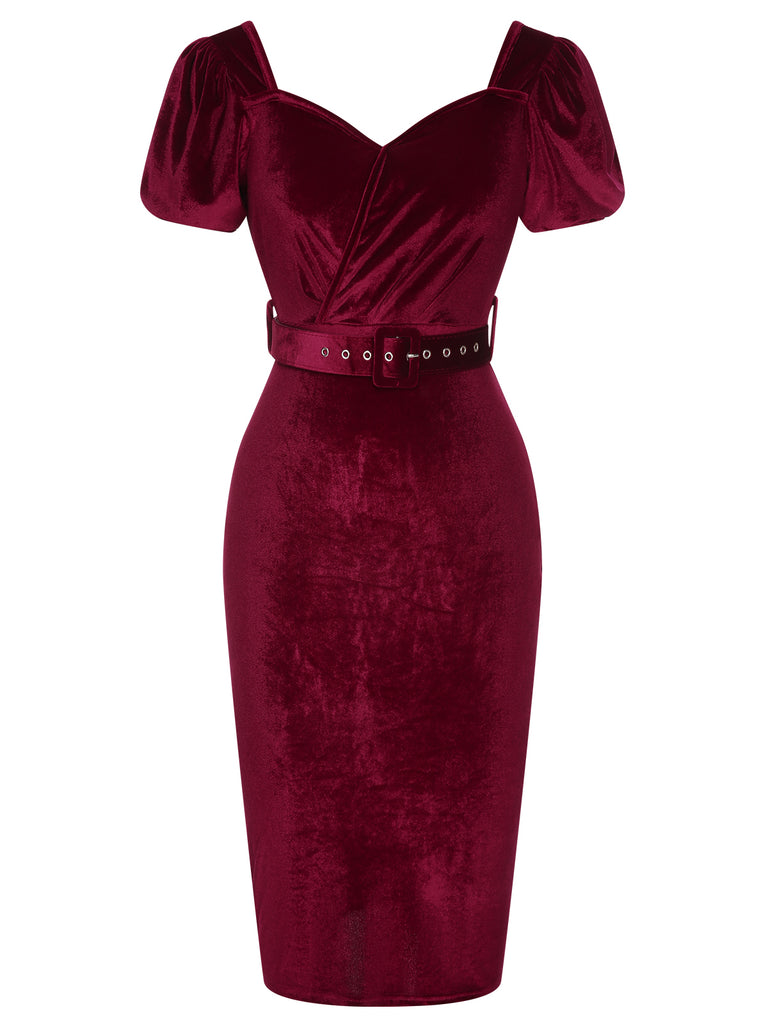 She slips into this Wine Red 1960s Solid Belt Lantern Dress and suddenly it's a 1960s daydream