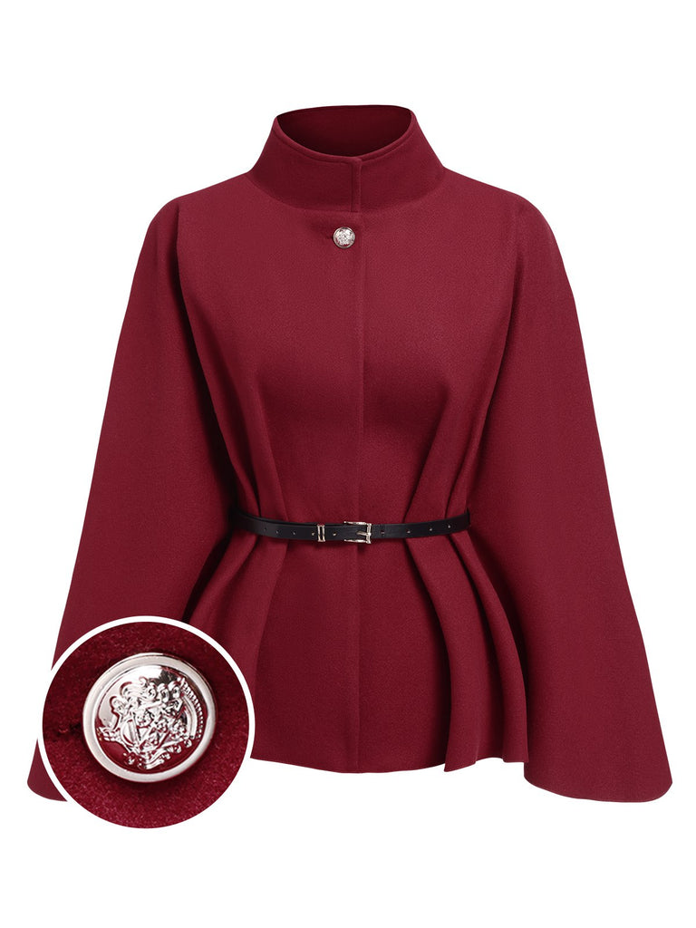 Wine Red 1960s Solid Belted Cloak Coat, vintage coat, retro outerwear - perfect for women who love vintage and retro fashion