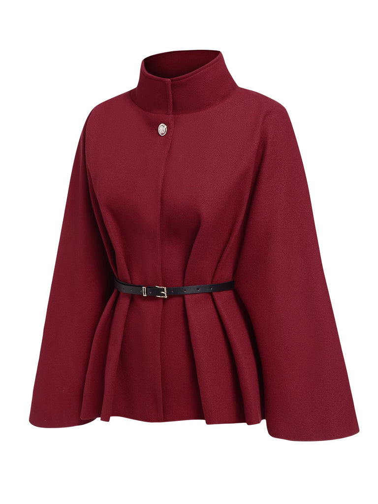 Wine Red 1960s Solid Belted Cloak Coat, vintage coat, retro outerwear - perfect for women who love vintage and retro fashion