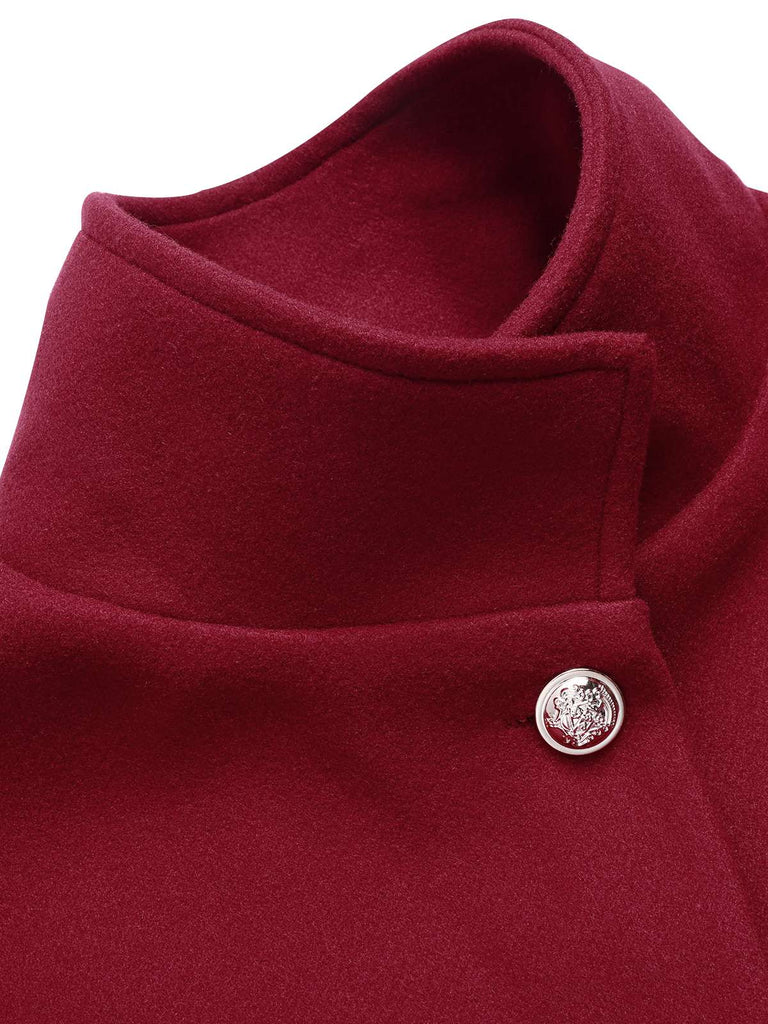 Wine Red 1960s Solid Belted Cloak Coat, vintage coat, retro outerwear - perfect for women who love vintage and retro fashion