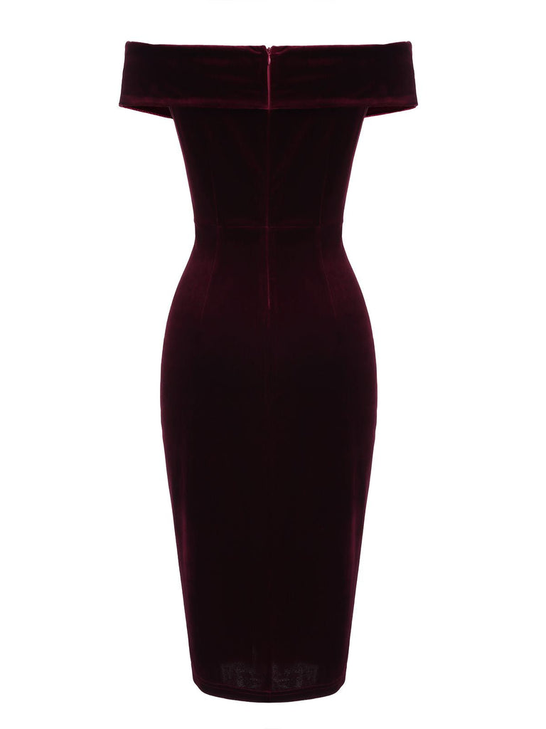 Wine Red 1960s Velvet Bodycon Dress — vintage elegance for the modern woman
