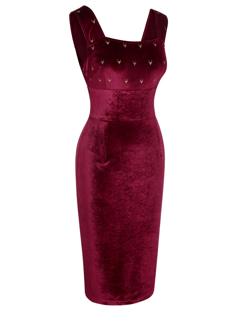 Wine Red 1960s Velvet Elk Bow Dress, vintage dress, retro fashion - perfect for women who love vintage and retro fashion