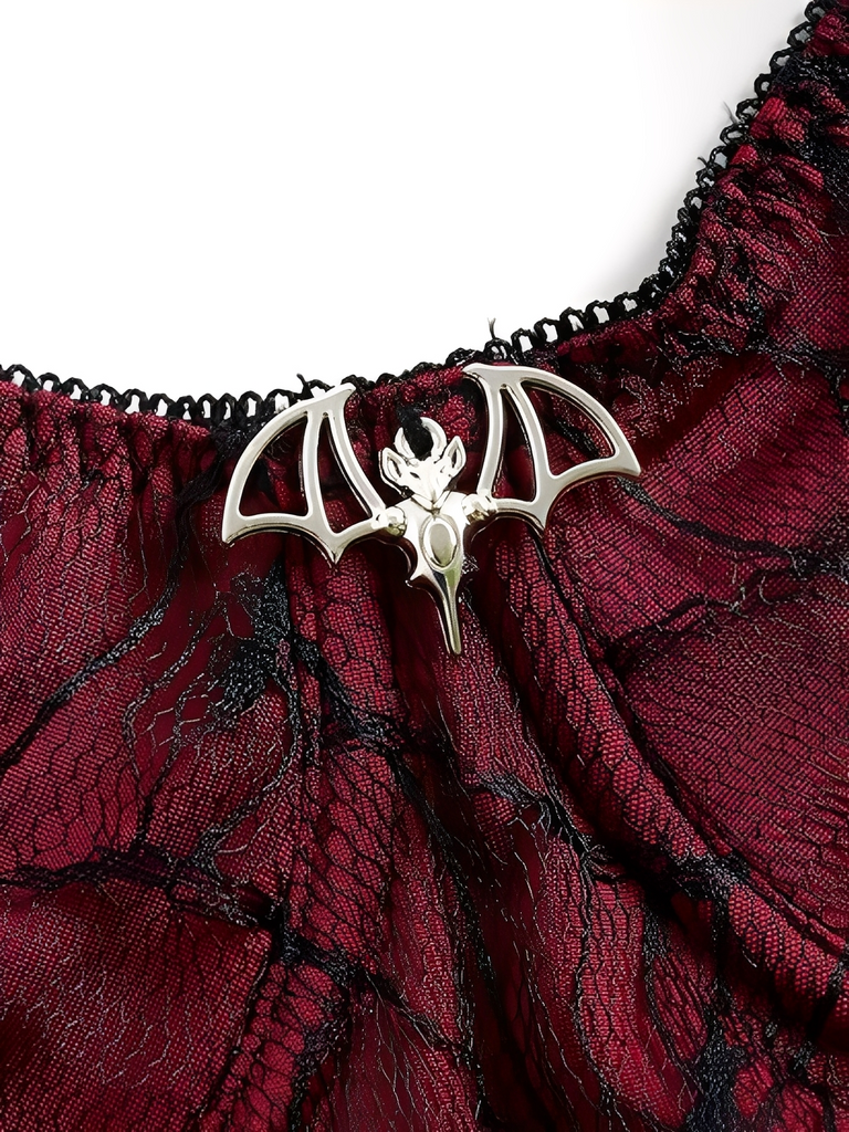 Wine Red 1970s Bat Spider Web Lace Camisole - vintage fashion, retro style, elegant red