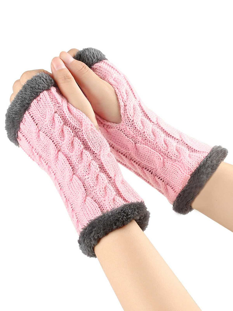 Winter Faux Fur Trim Knit Fingerless Gloves - vintage fashion, retro style
