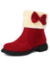 Winter Plush Trim Bow Round Toe Ankle Boots - vintage fashion, retro style