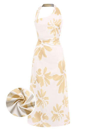 She slips into this Yellow 1930s Asymmetric Neckline Floral Dress and suddenly it's a 1930s daydream