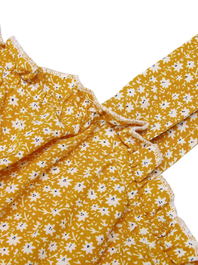 Yellow 1930s Floral Ruffles Tie Jumpsuit: timeless style reimagined