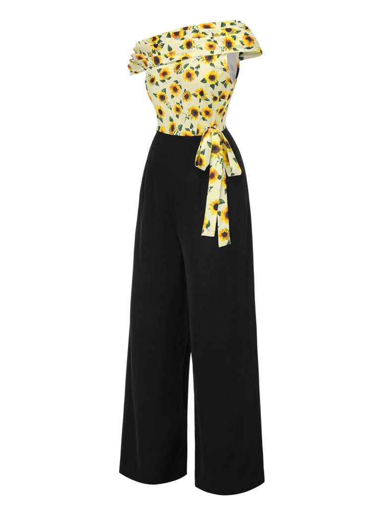 Yellow 1930s Sunflower Oblique Neck Jumpsuit — 1930s style that transcends decades