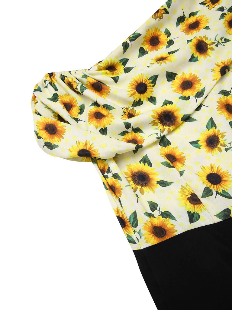 She finds her 1930s story in this Yellow 1930s Sunflower Oblique Neck Jumpsuit
