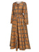 [Pre-Sale] Yellow 1940s Plaid Smocked Lace-Up Dress, vintage dress, retro fashion, lace detail - perfect for women who love vintage and retro fashion