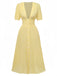 Yellow 1940s Puff Sleeve Button-Down Midi Dress - vintage dress, retro fashion