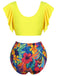 Yellow 1940s Ruffles Floral Swimsuit — because 1940s glamour never goes out of style