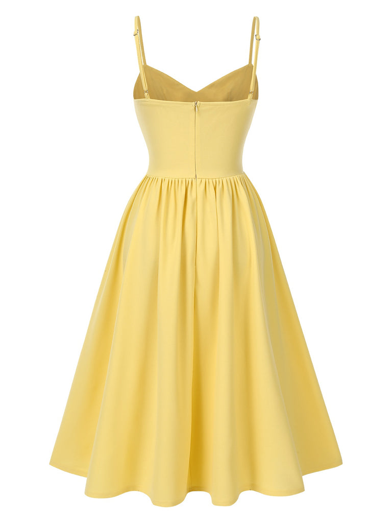 Yellow 1940s Solid Corset Spaghetti Straps Dress, vintage dress, retro fashion - perfect for women who love vintage and retro fashion