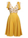 Yellow 1940s V-Neck Sunflower Patchwork Jumpsuit — vintage elegance for the modern woman