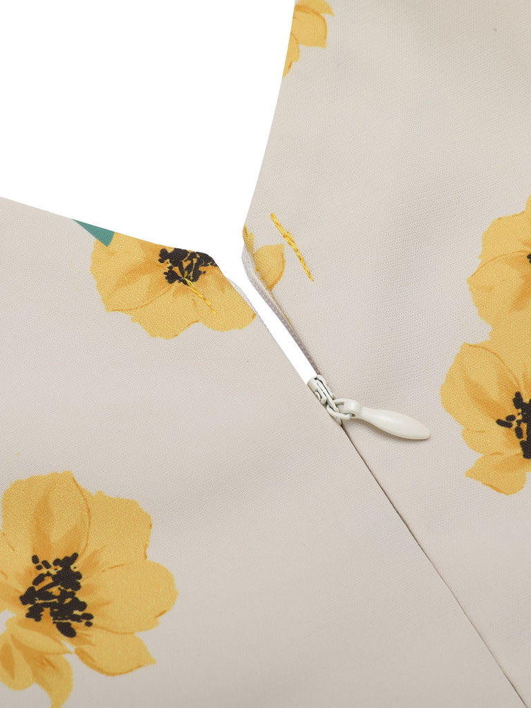 Yellow 1940s V-Neck Sunflower Patchwork Jumpsuit: timeless style reimagined