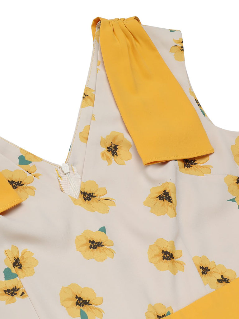 Yellow 1940s V-Neck Sunflower Patchwork Jumpsuit, vintage romper, retro jumpsuit - perfect for women who love vintage and retro fashion