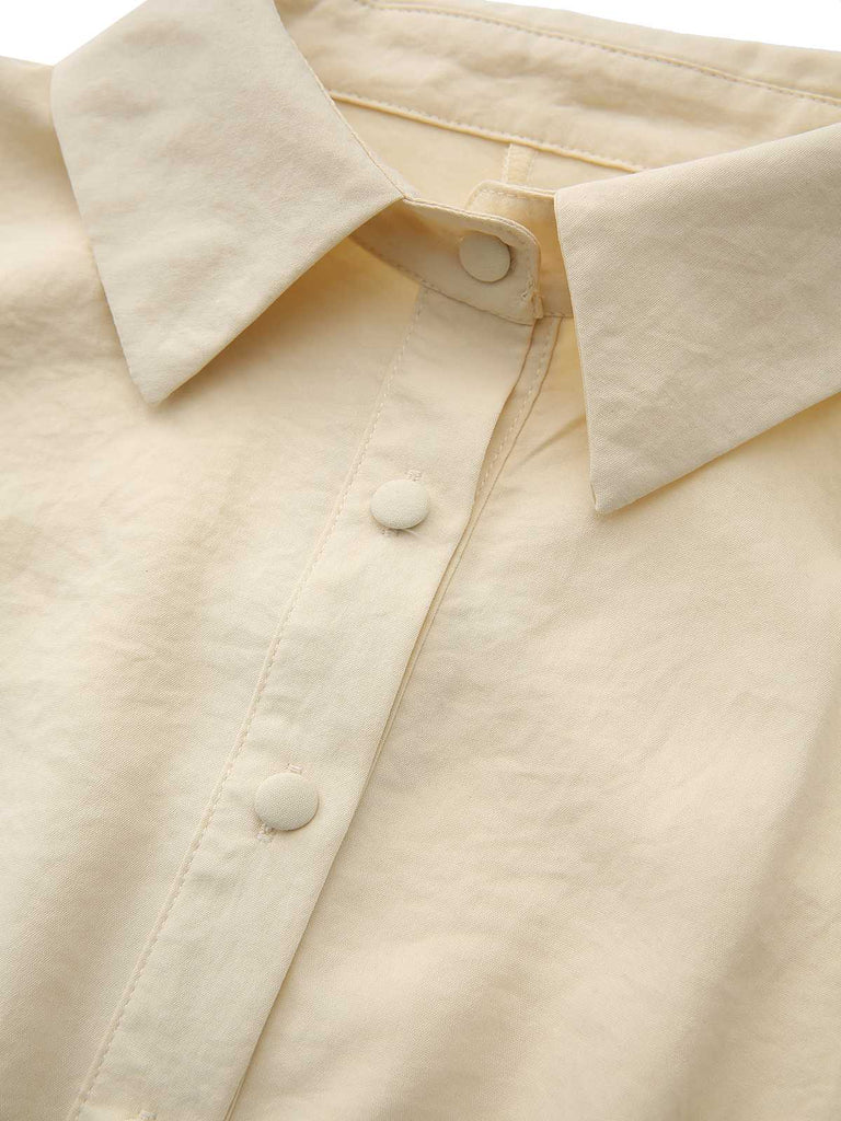 Yellow 1940s Waist-Tie Button Shirt Collar Dress - vintage dress, retro fashion