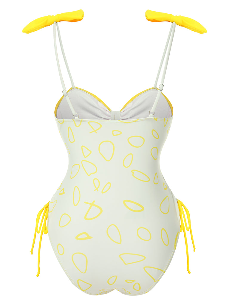 1950s Bow Geometric Suspenders Swimsuit | 1950s | vintage swimsuit, retro beachwear