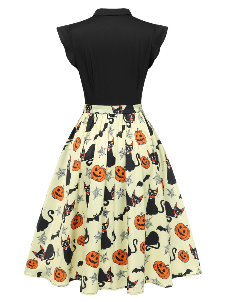 Yellow 1950s Halloween Bow Lapel Dress, vintage dress, retro fashion, rockabilly, pin-up fashion - perfect for women who love vintage and retro fashion