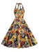 She slips into this Yellow 1950s Hippie Skull Bow Halter Swing Dress and suddenly it's a 1950s daydream