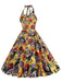Yellow 1950s Hippie Skull Bow Halter Swing Dress: where 1950s romance meets her modern spirit