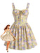 Yellow 1950s Lace Fitted Spaghetti Strap Patchwork Dress