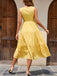 This Yellow 1950s Lace Patchwork Polka Dots Dress wraps her in 1950s elegance, one twirl at a time