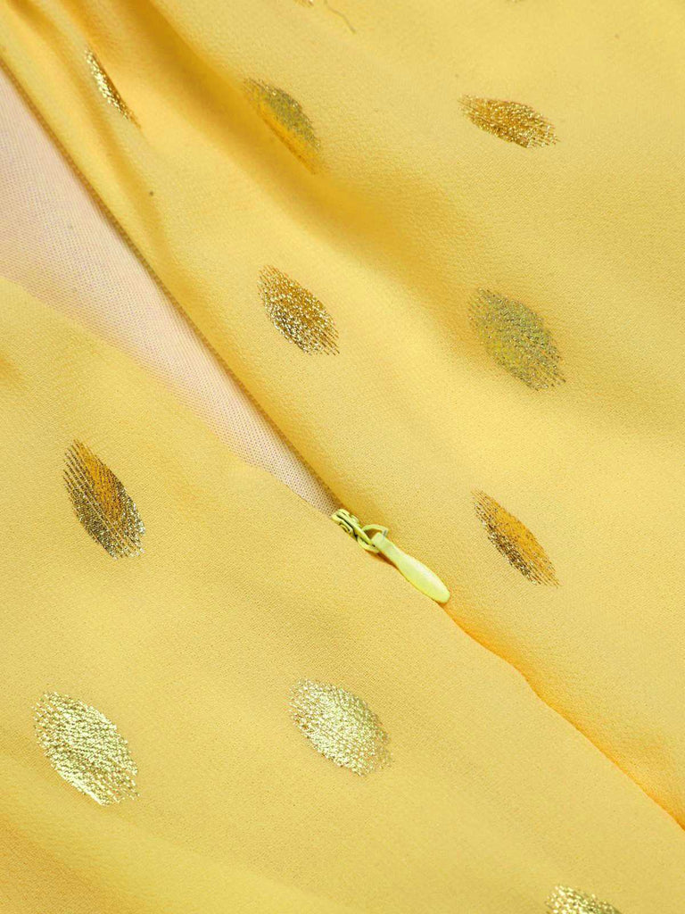 She slips into this Yellow 1950s Lace Patchwork Polka Dots Dress and suddenly it's a 1950s daydream