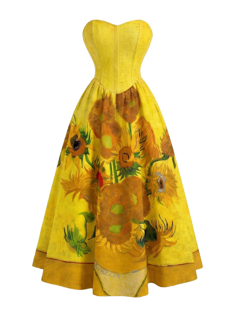 [Pre-Sale] Yellow 1950s Oil Painting Floral Swing Dress, vintage dress, retro fashion, rockabilly, pin-up fashion - perfect for women who love vintage and retro fashion