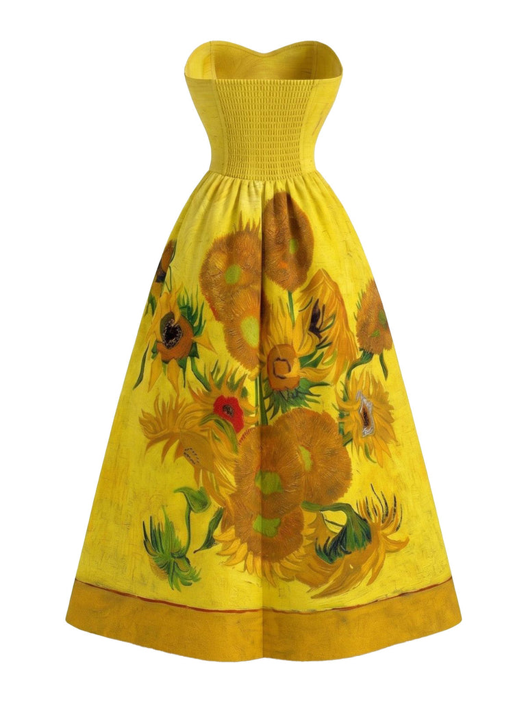 [Pre-Sale] Yellow 1950s Oil Painting Floral Swing Dress, vintage dress, retro fashion, rockabilly, pin-up fashion - perfect for women who love vintage and retro fashion