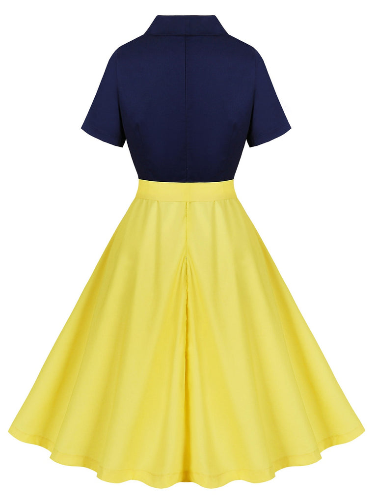 Yellow 1950s Patchwork Shirt Collar Swing Dress: where 1950s romance meets her modern spirit