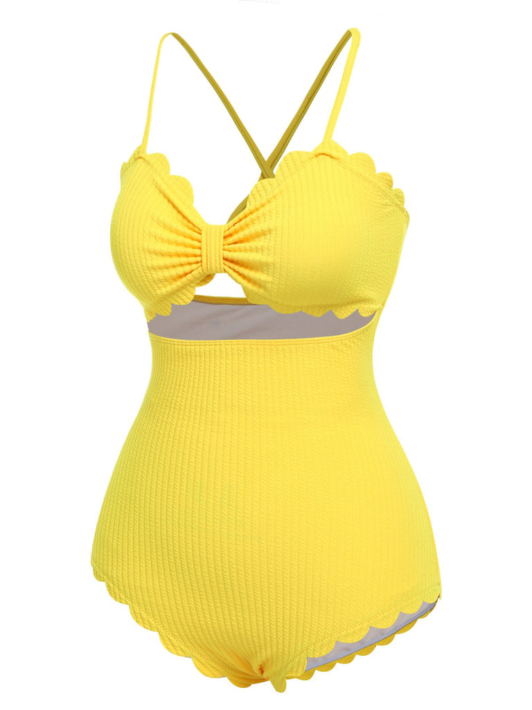 Yellow 1950s Spaghetti Strap One-Piece Swimsuit, vintage swimsuit, pin-up swimwear - perfect for women who love vintage and retro fashion