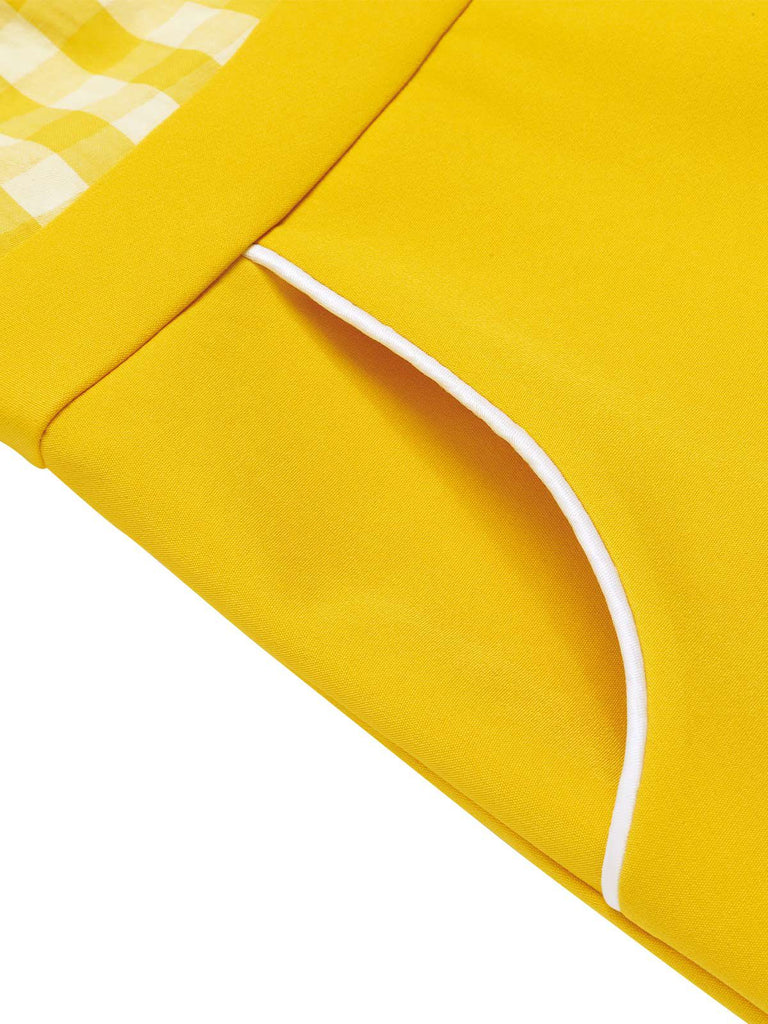 Yellow 1950s Spaghetti Strap Plaids Romper — 1950s vintage charm for her modern wardrobe