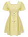 Yellow 1950s Square Neck Buttons Mini Dress, vintage dress, retro fashion, rockabilly, pin-up fashion - perfect for women who love vintage and retro fashion