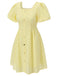 Yellow 1950s Square Neck Buttons Mini Dress, vintage dress, retro fashion, rockabilly, pin-up fashion - perfect for women who love vintage and retro fashion