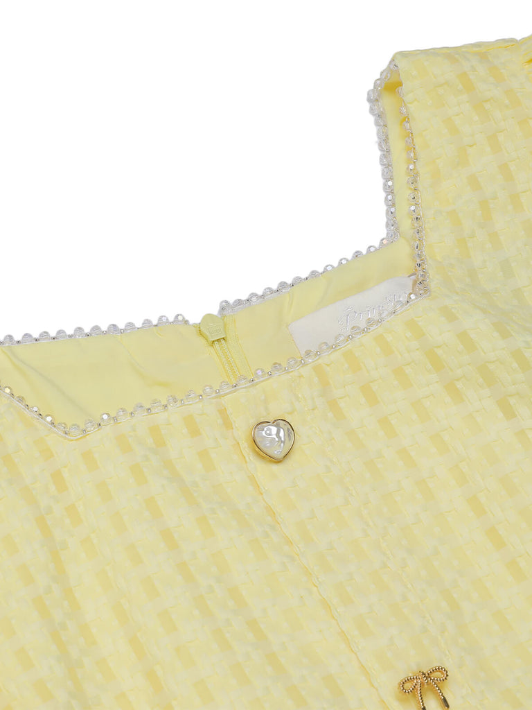Yellow 1950s Square Neck Buttons Mini Dress, vintage dress, retro fashion, rockabilly, pin-up fashion - perfect for women who love vintage and retro fashion
