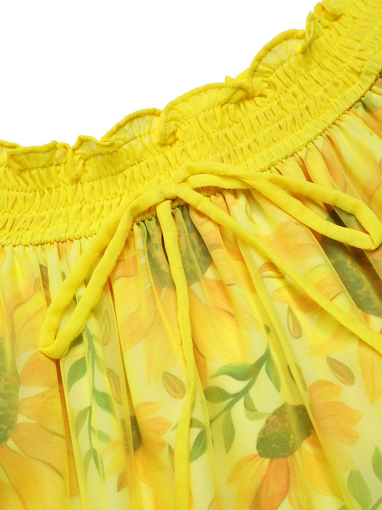 [Pre-Sale] Yellow 1950s Sunflower Boat Neck Tulle Nightdress, vintage dress, retro fashion, rockabilly, pin-up fashion - perfect for women who love vintage and retro fashion