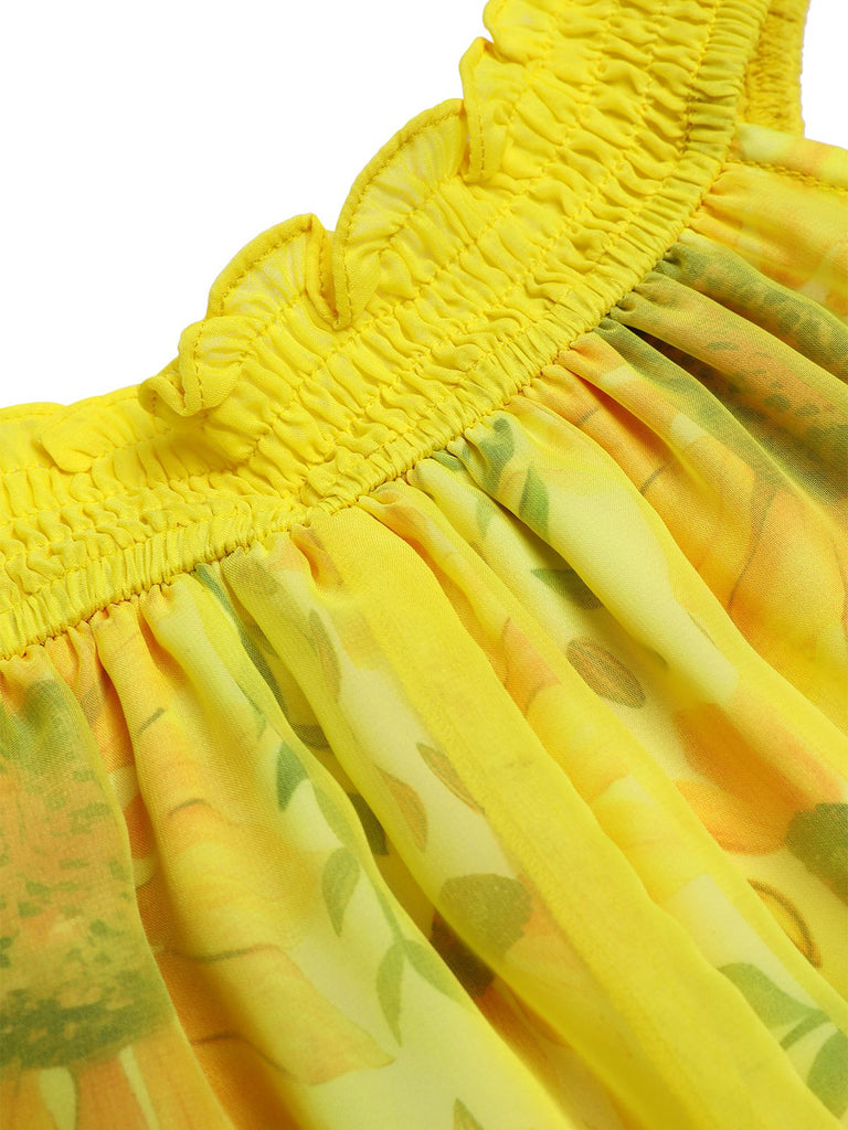 [Pre-Sale] Yellow 1950s Sunflower Boat Neck Tulle Nightdress, vintage dress, retro fashion, rockabilly, pin-up fashion - perfect for women who love vintage and retro fashion