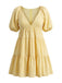 Yellow 1950s V-Neck Puff Sleeves Babydoll Dress, vintage dress, retro fashion, rockabilly, pin-up fashion - perfect for women who love vintage and retro fashion