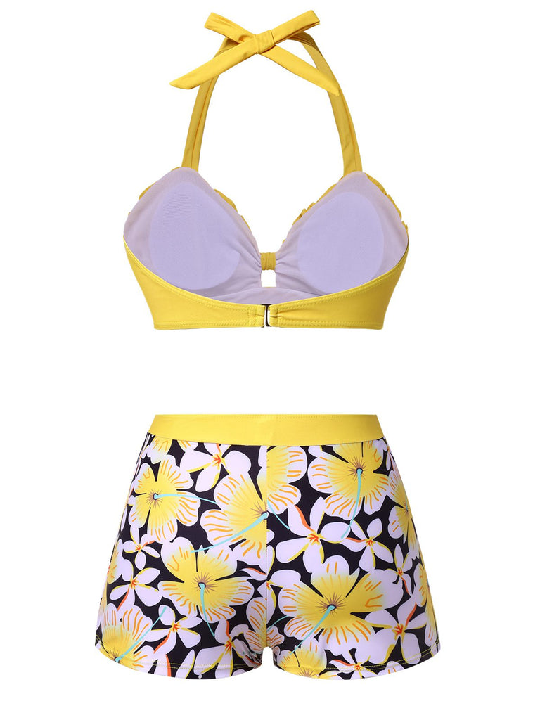 1960s Floral Backless Halter Hollow | 1960s | vintage swimsuit, retro beachwear