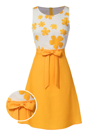 Yellow 1960s Floral Bow Sleeveless Dress, vintage dress, retro fashion, floral print - perfect for women who love vintage and retro fashion